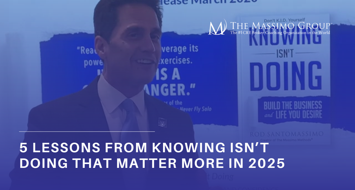 A graphic titled '5 Lessons from Knowing Isn’t Doing That Matter More in 2025' featuring bold text emphasizing five key lessons: 1) Execute Your Plan, 2) Stay Committed, 3) Measure Progress, 4) Stay Accountable, and 5) Make Adjustments. Each lesson is presented in a visually appealing format with vibrant colors and clear typography, reinforcing the importance of strategic execution in achieving professional and personal goals.