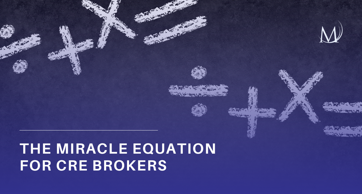 A dark blue graphic featuring a chalk-style illustration of Hal Elrod’s Miracle Equation formula: "Unwavering Faith" plus "Extraordinary Effort" equals "Miracles", set against a background of faint mathematical equations and diagrams.