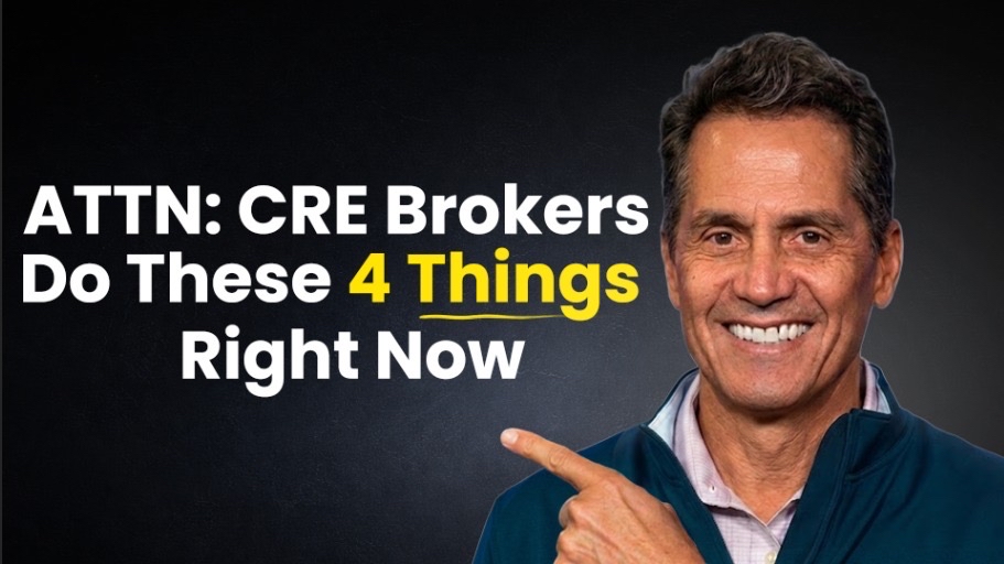 Rod Santomassimo of The Massimo Group pointing to commercial real estate broker coaching tips on an article thumbnail.
