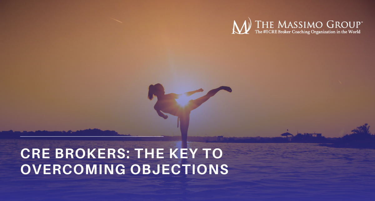 Graphic banner titled "The Key to Overcoming Objections" featuring Rod Santomassimo smiling next to a list of strategies including listening actively, validating concerns, reframe, and ask questions.