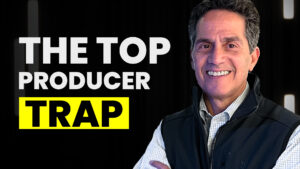 YouTube video thumbnail featuring Rod Santomassimo smiling on the right and a dark graphic on the left with the bold text "THE TOP PRODUCER TRAP."