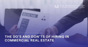The Do's and Don'ts of Hiring in Commercial Real Estate.1
Organization: The Massimo Group, described as the #1 CRE Broker Coaching Organization in the World.1
Visual Elements: Two people shaking hands in a professional setting, with one person holding a document labeled "RESUME".