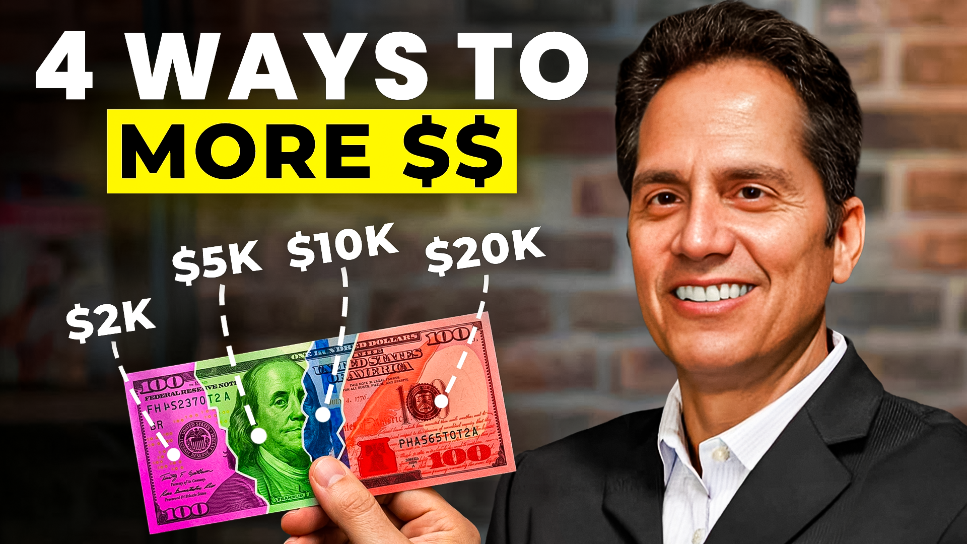 Rod Santomassimo pointing to text reading "4 Ways to Multiply Your Lifetime Value" alongside money icons showing $5K, $10K, and $20K.