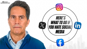 Graphic titled "What to Do If You Hate Social Media" featuring Rod Santomassimo pointing to a social media icon illustration on the left.
