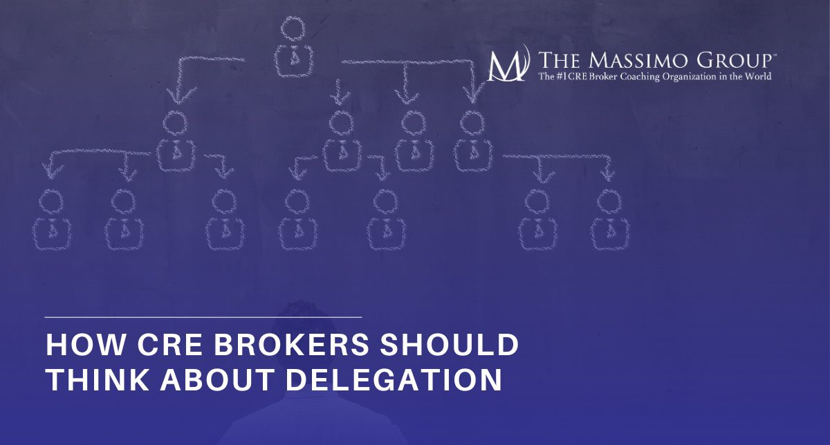 Rod Santomassimo wearing headset with text that reads "How CRE Brokers Should Think About Delegation" against a dark blue background with the Massimo Group logo.