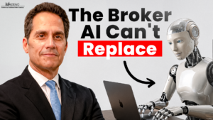 Rod Santomassimo pointing toward text that reads "5 AI Trends Every Commercial Real Estate Broker Must Know" against a dark blue background with the Massimo Group logo.